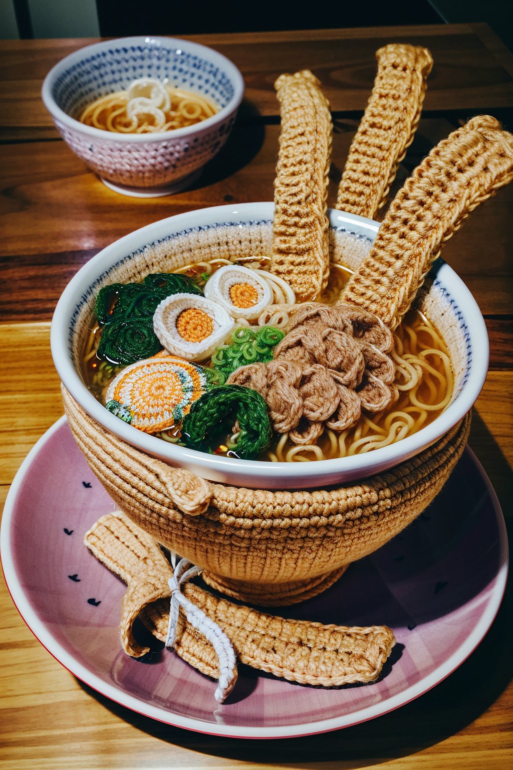 knittedstyle, ramen soup <lora:knittedstyle2:1>