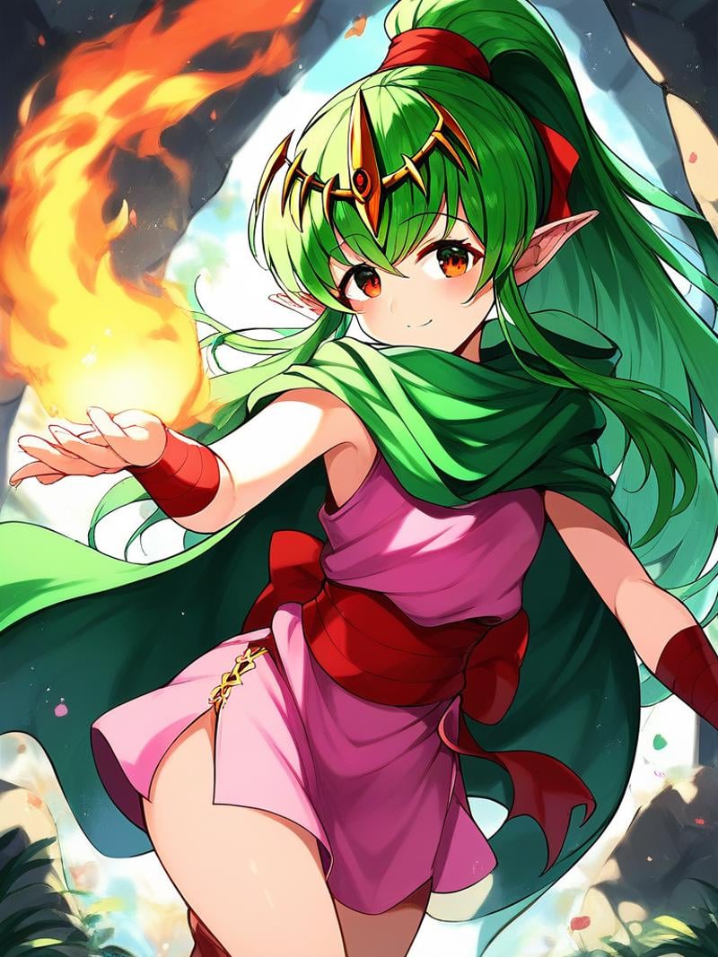 score_9, score_8_up, score_7_up, source_anime, rating_explicit, BREAK  <lora:Tiki_FE_XL:1> Tiki, 1girl, tiki (fire emblem), tiki (young) (fire emblem), solo, red eyes, dress, short dress, pink dress, cape, stone, looking at viewer, jewelry, sleeveless, sleeveless dress, bangs, cloak, glowing