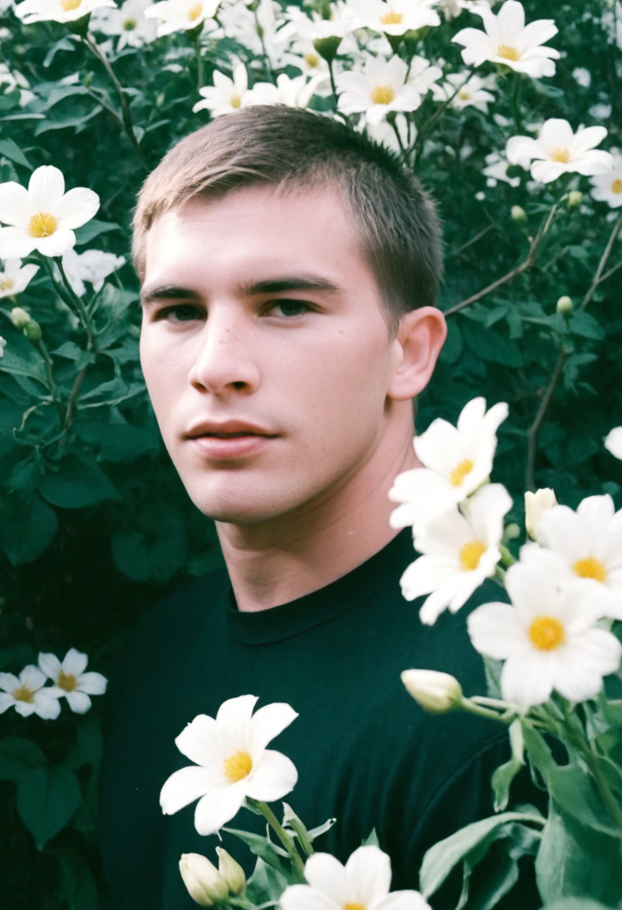 male focus,  jamieperson,  engulfed by white flowers by razputin on Tensor.Art