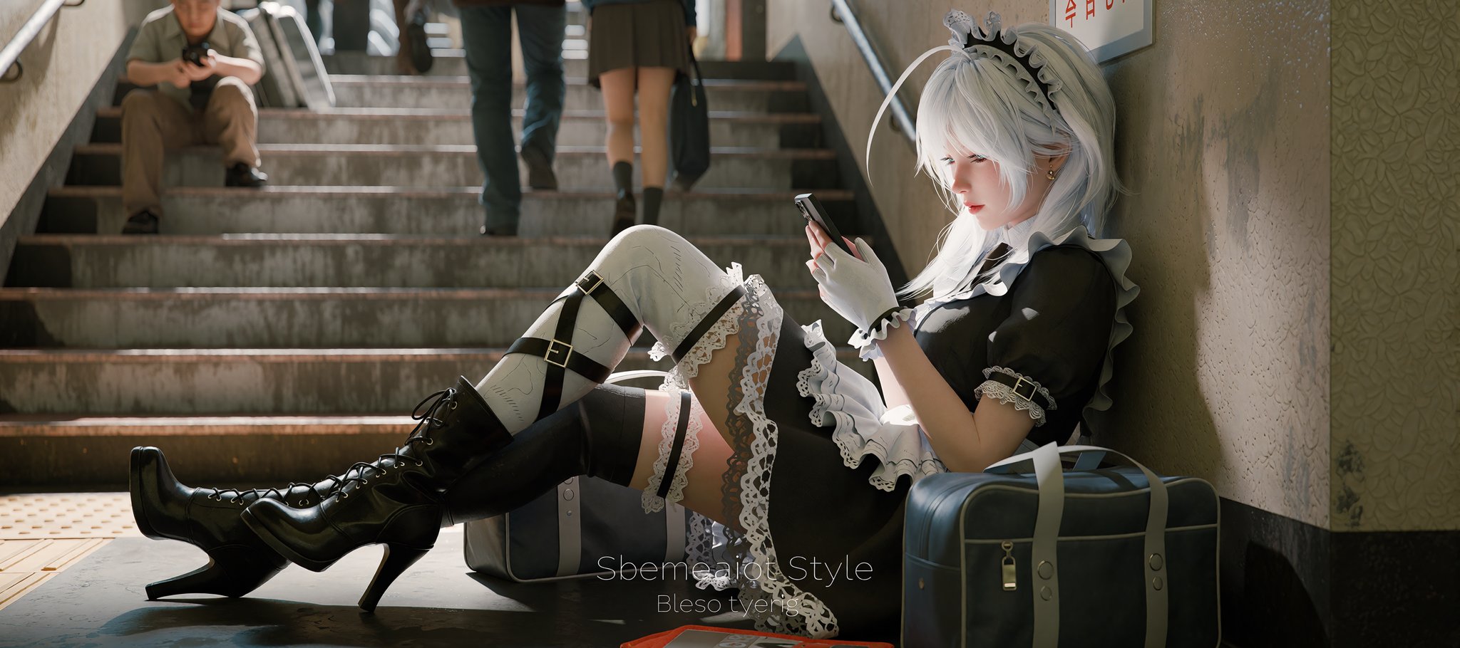 A cinematic,  photorealistic close-up and full-body composition capturing the VTuber Vei in a grounded,  real-world settin...