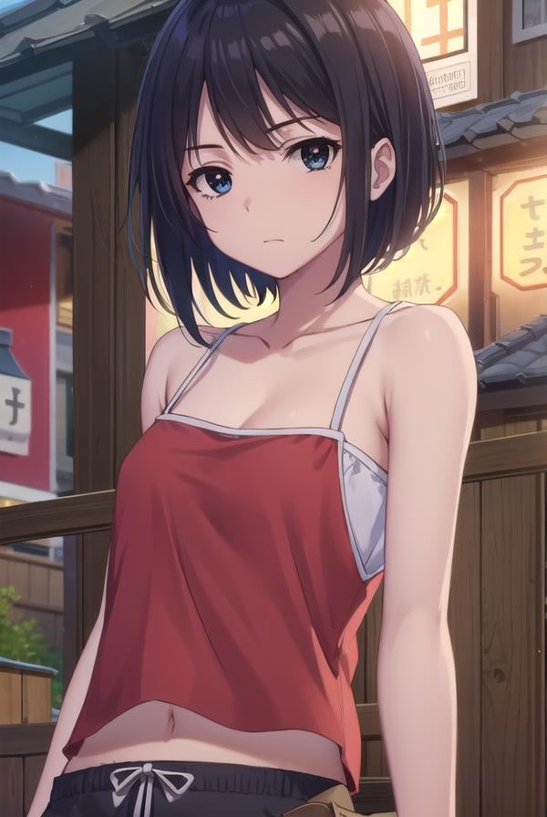 keikosanjou, <lora:keiko sanjou s1-lora-nochekaiser:1>,keiko sanjou, short hair, black hair, (black eyes:1.5),BREAK shorts, black shorts, camisole, bare shoulders, collarbone, (red camisole:1.5),BREAK outdoors, shrine,BREAK looking at viewer, (cowboy shot:1.5),BREAK <lyco:GoodHands-beta2:1>, (masterpiece:1.2), best quality, high resolution, unity 8k wallpaper, (illustration:0.8), (beautiful detailed eyes:1.6), extremely detailed face, perfect lighting, extremely detailed CG, (perfect hands, perfect anatomy),