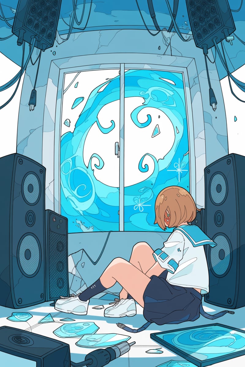 @hrlrst,  A digital illustration shows a young girl with short brown hair sitting on the floor in right side of a window....