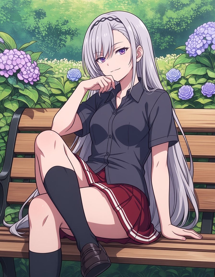 1girl,  outdoors,  sitting on bench by soralz on Tensor.Art