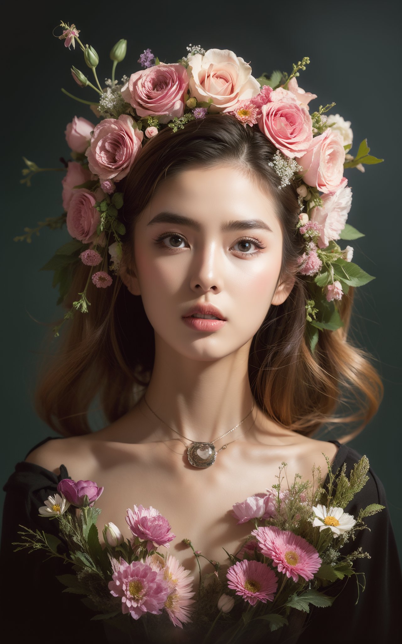 A girl composed of flowers, creativity, surrealism, art,