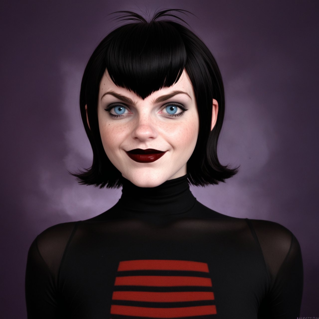 Realistic, 1 girl,Mavis Dracula from the Hotel Transylvania, half body portrait,movie shoot, 18 years old, 