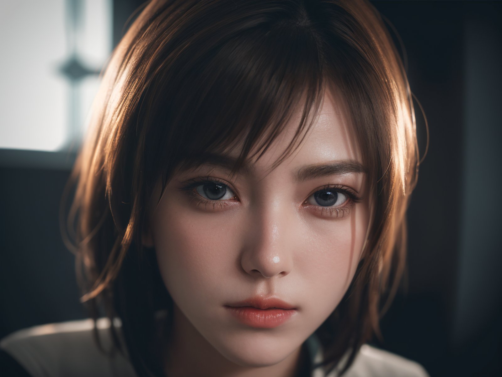 (((masterpiece))),((best quality)),1girl,realistic,chromatic_aberration,depth of field,Cinematic Lighting,light leaks,face_focus,