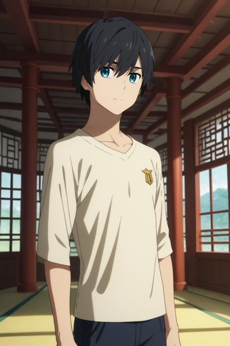 score_9, score_8_up, score_7_up, source_anime, rating_safe, intricate details, anime screencap, anime coloring, official style, looking at viewer, , 1boy, solo, male focus, <lora:hiro_franxx_pony:0.96>, hiro_franxx, black hair, blue eyes, bangs, , cowboy shot, east asian architecture, indoors, legs up, :\3, , beanie, <lora:sdxl_lightning_8step_lora:1>