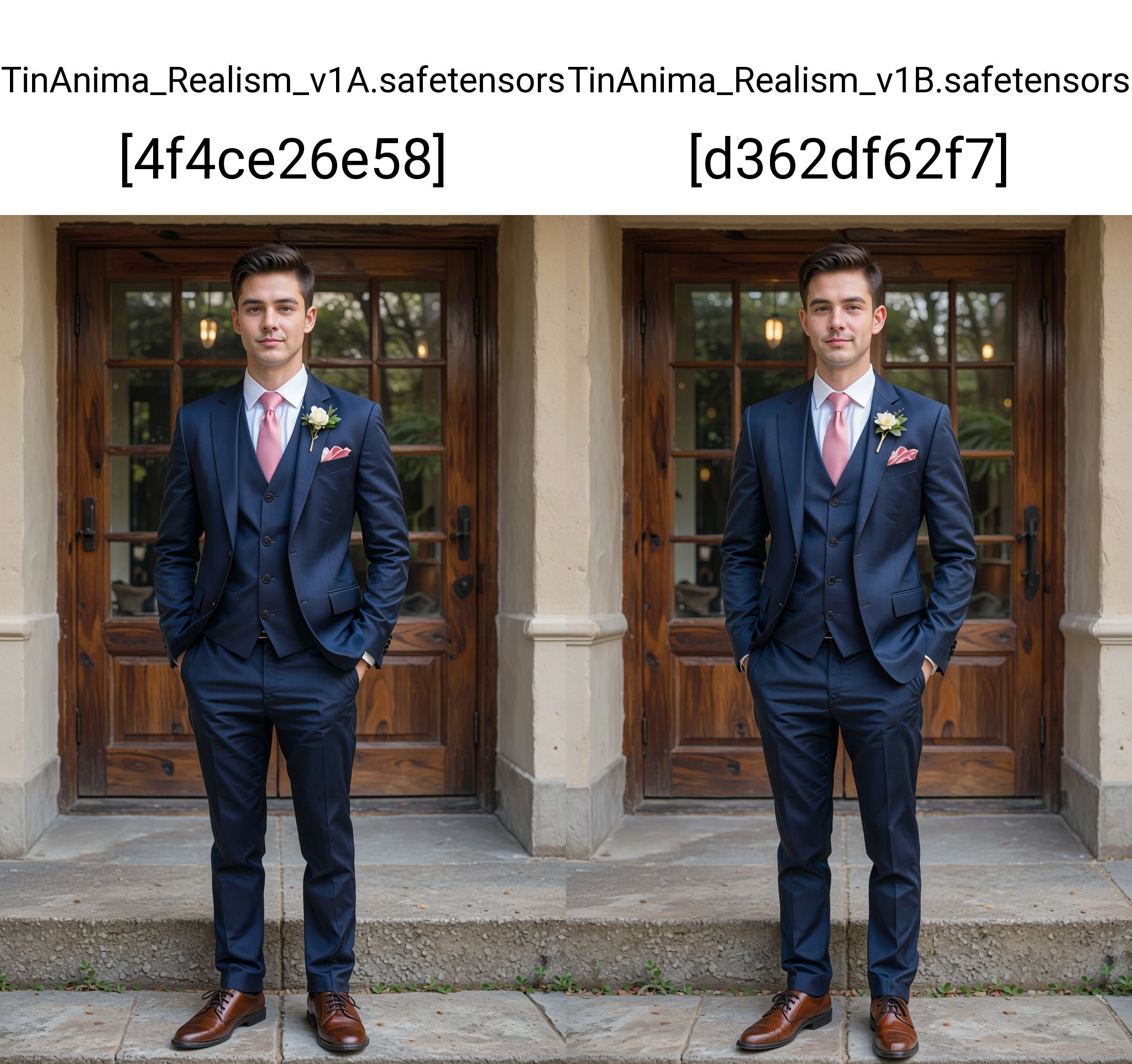 Photograph of a young Caucasian man with short,  dark brown hair,  standing in front of a wooden double-door entrance with...