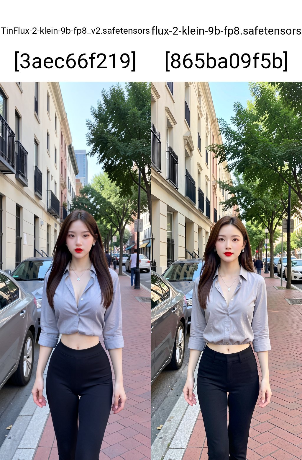 这是一张高分辨率照片,  照片中一位年轻的东亚女性站在城市街道上。她肤色白皙,  一头深棕色的长直发垂过肩头。她的五官精致 by 天TIN on Tensor.Art