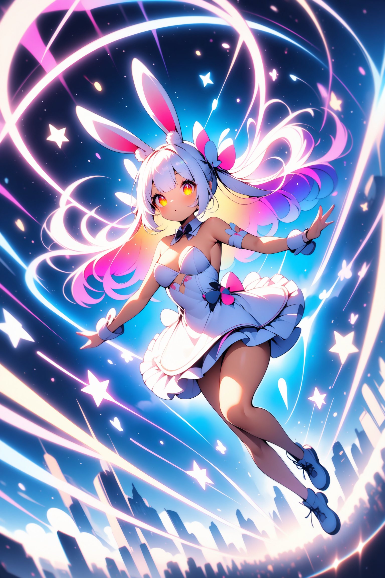 (vibrant cocoart),in sky,dynamic angle,rabbit ears,glowing music