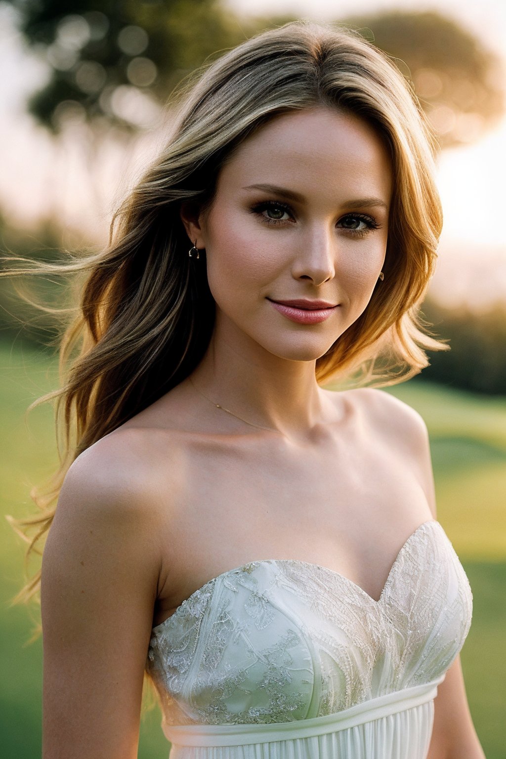 KristenB_SoloTI_v1,  (Clad in a chic,  tailored sundress that flutters with the gentle breeze by Solo on Tensor.Art