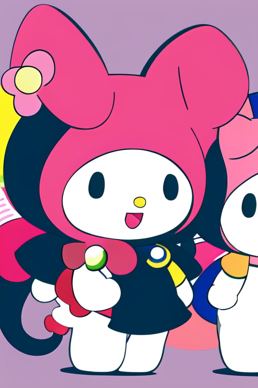 multicharacter colorfull background of 3 girls mymelody,  hllokitty,  kuromi by ArtyEmolga (OLD) on Tensor.Art