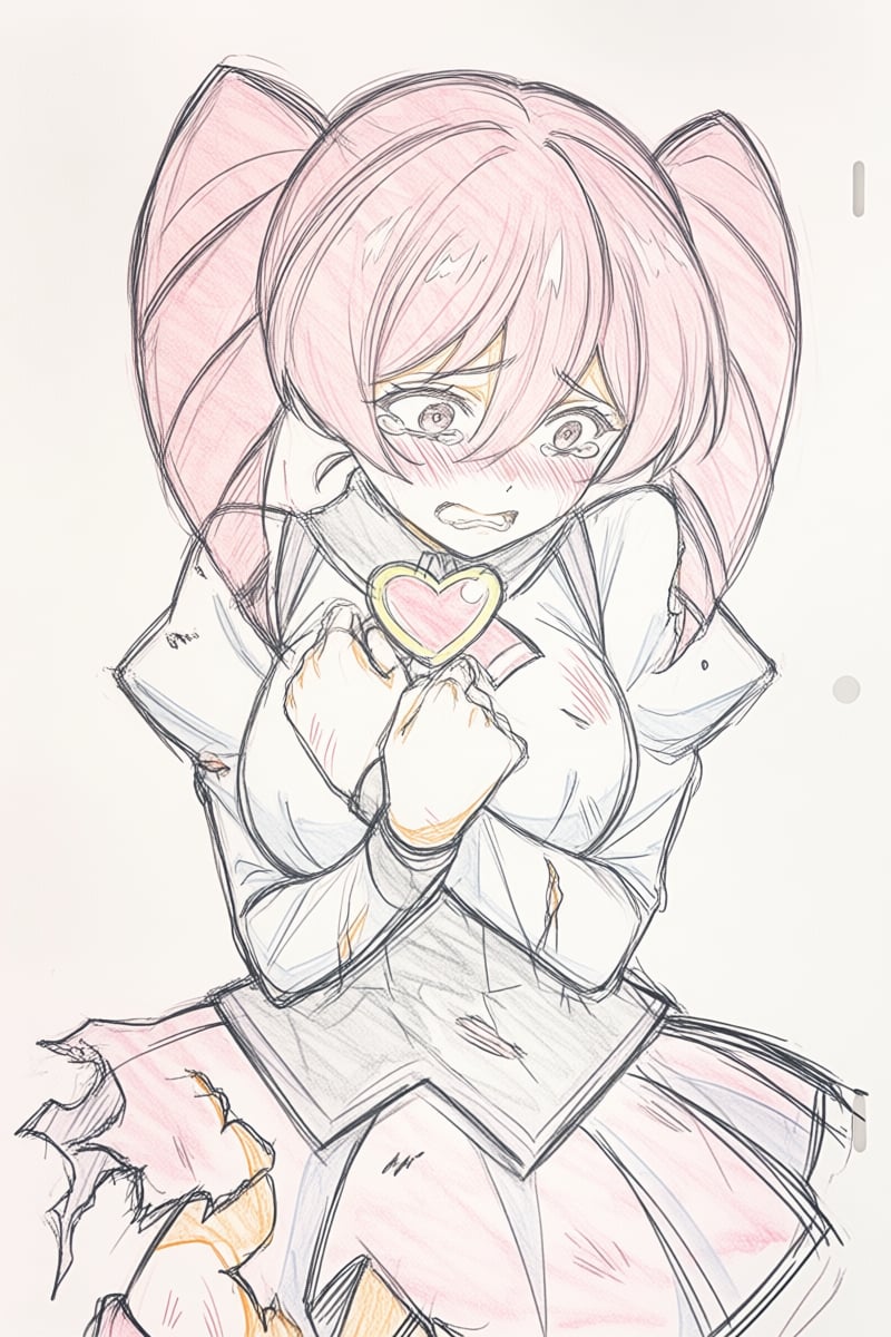 @ppst,  The lines of the drawing are loose and sketchy. The image depicts a young girl with large,  expressive eyes and pi...