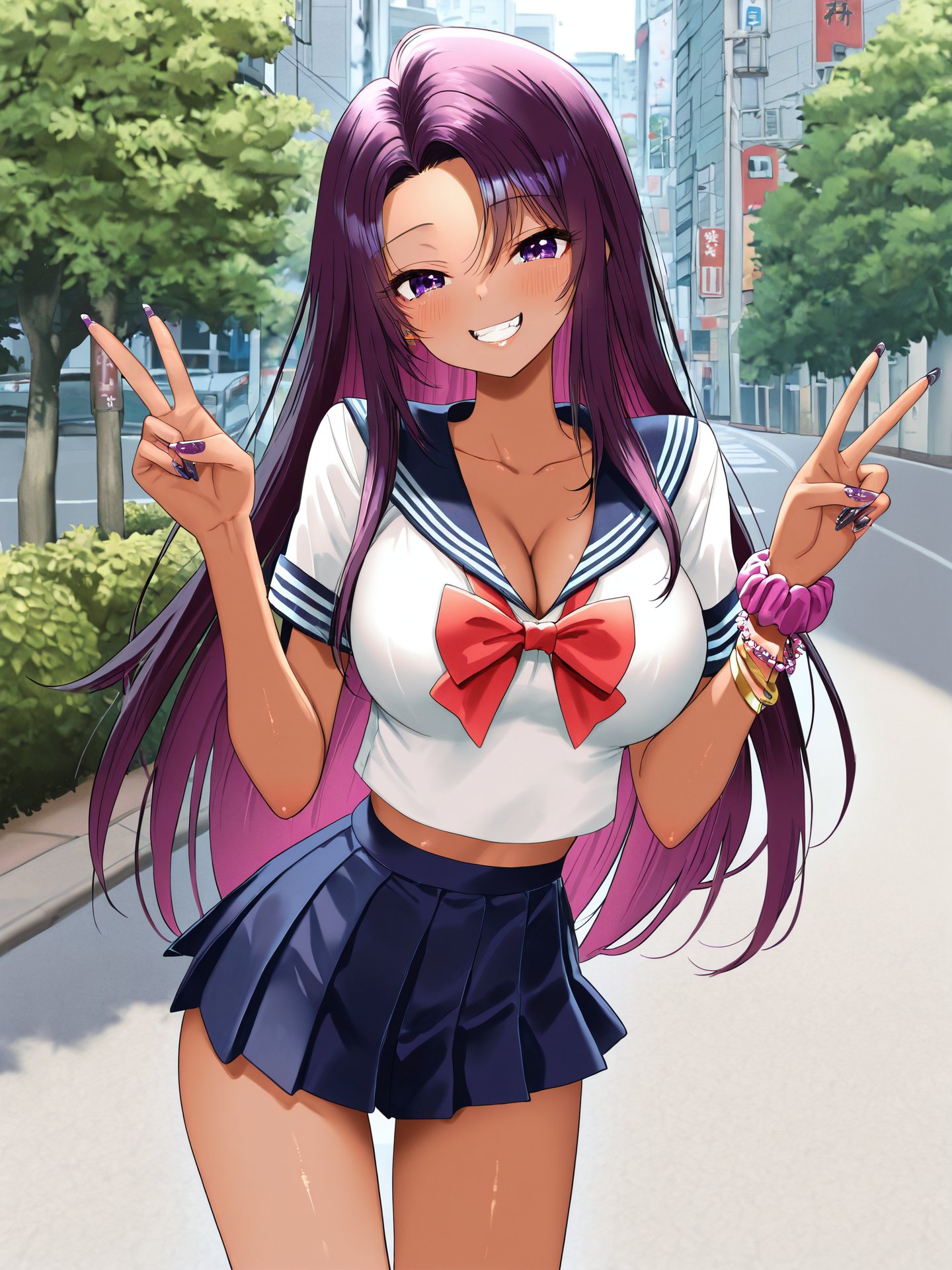 okanotakeshi,  hazukiizunapurple eyes,  purple hair by Romangelo on Tensor.Art