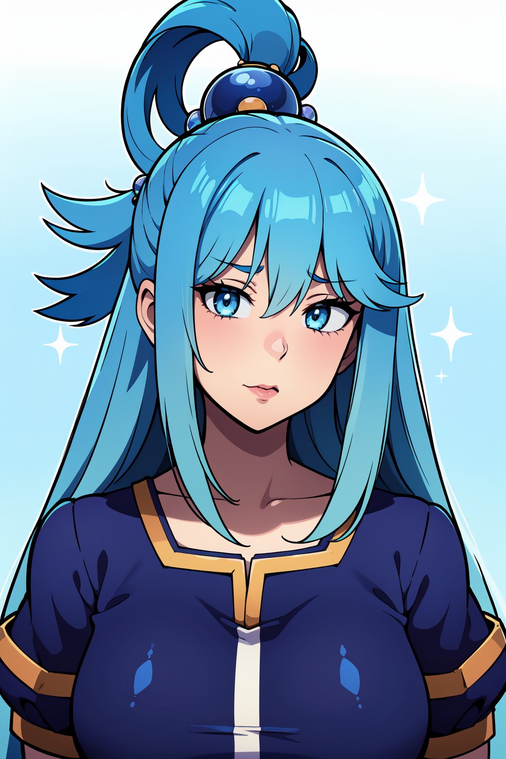 1girl, masterpiece, blue hair, blue eyes, long hair, aqua, upper body, absurdres, hair jewelry, bulk hair, konosuba,<lora:EMS-64898-EMS:0.600000>,<lora:EMS-263-EMS:1.000000>,<lora:EMS-260483-EMS:1.000000>