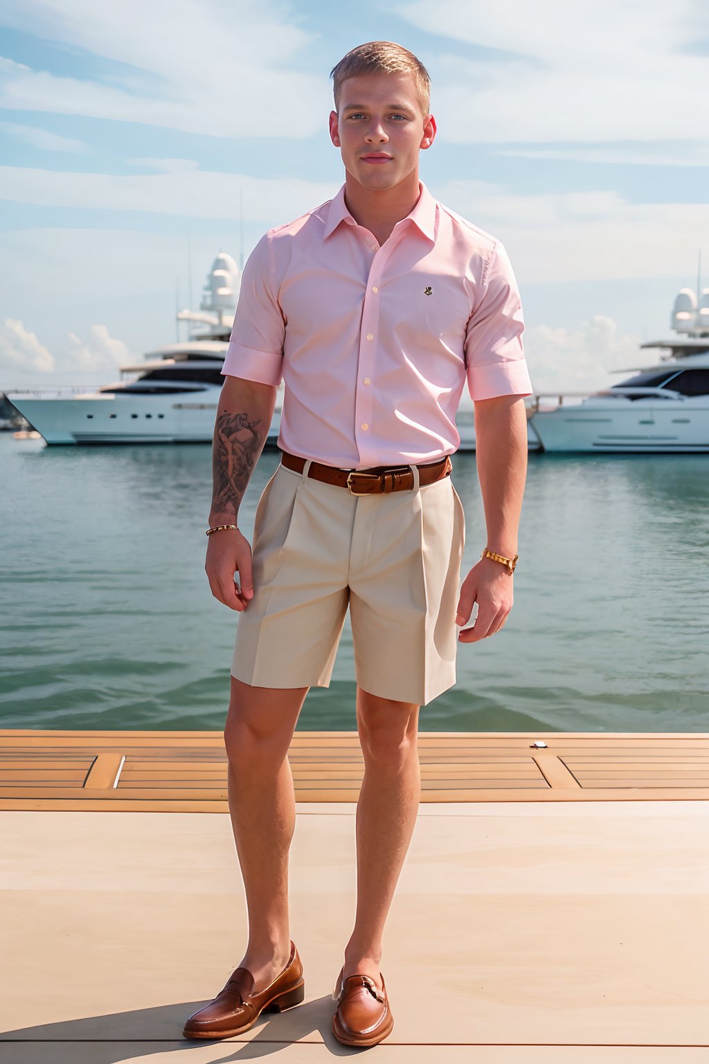 standing on a dock,  standing in front of a yacht,  BrandonPMyers is a preppy frat guy by txhorn75 on Tensor.Art