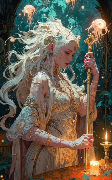 Off-center composition,  subject illuminated by a single candle,  Victorian Gothic Art by MarkoClarkAA on Tensor.Art