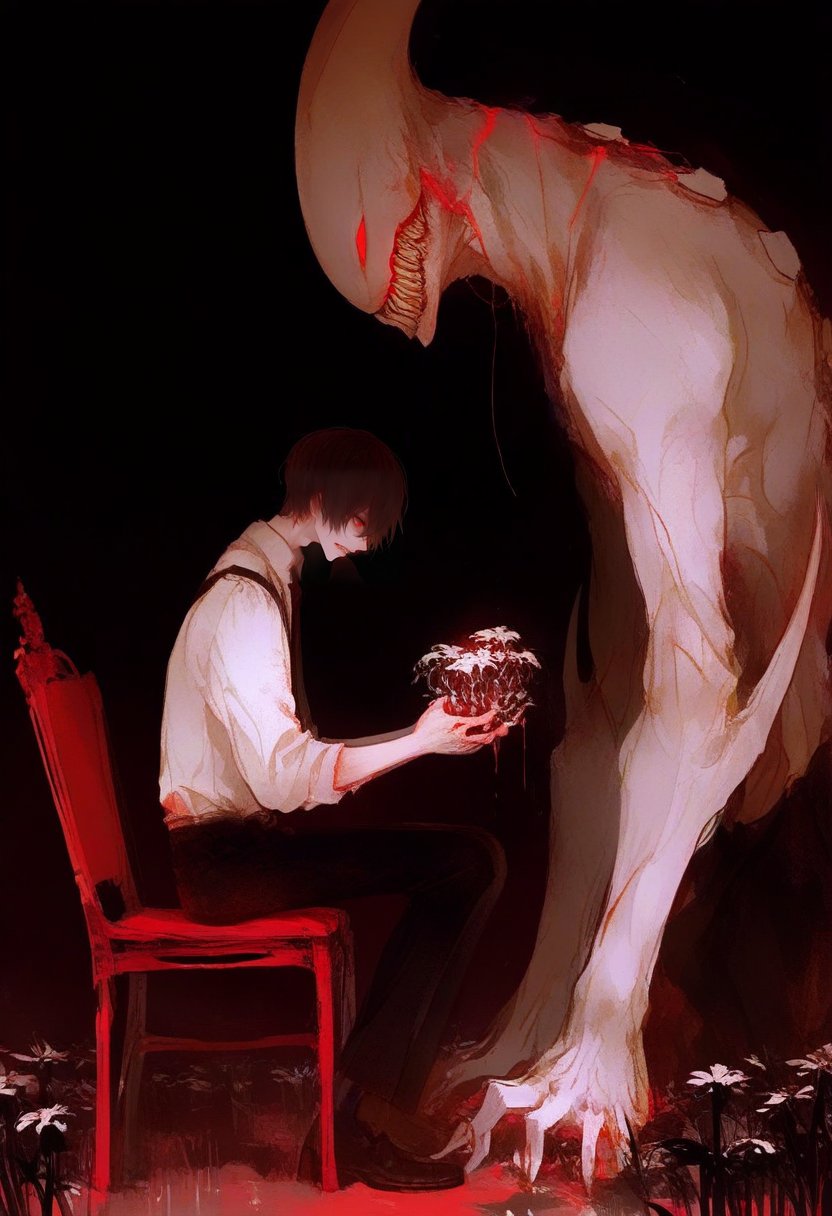 sitting,  black pants,  shirt by silvermoong on Tensor.Art