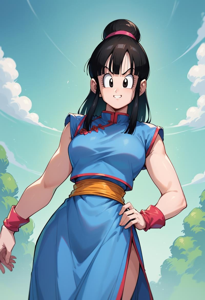 score_9, score_8_up, score_7_up,  <lora:ch1ch1:1> ch1ch1, chi-chi (dragon ball), solo,long hair, dynamic angle, smile, blue chinese dress