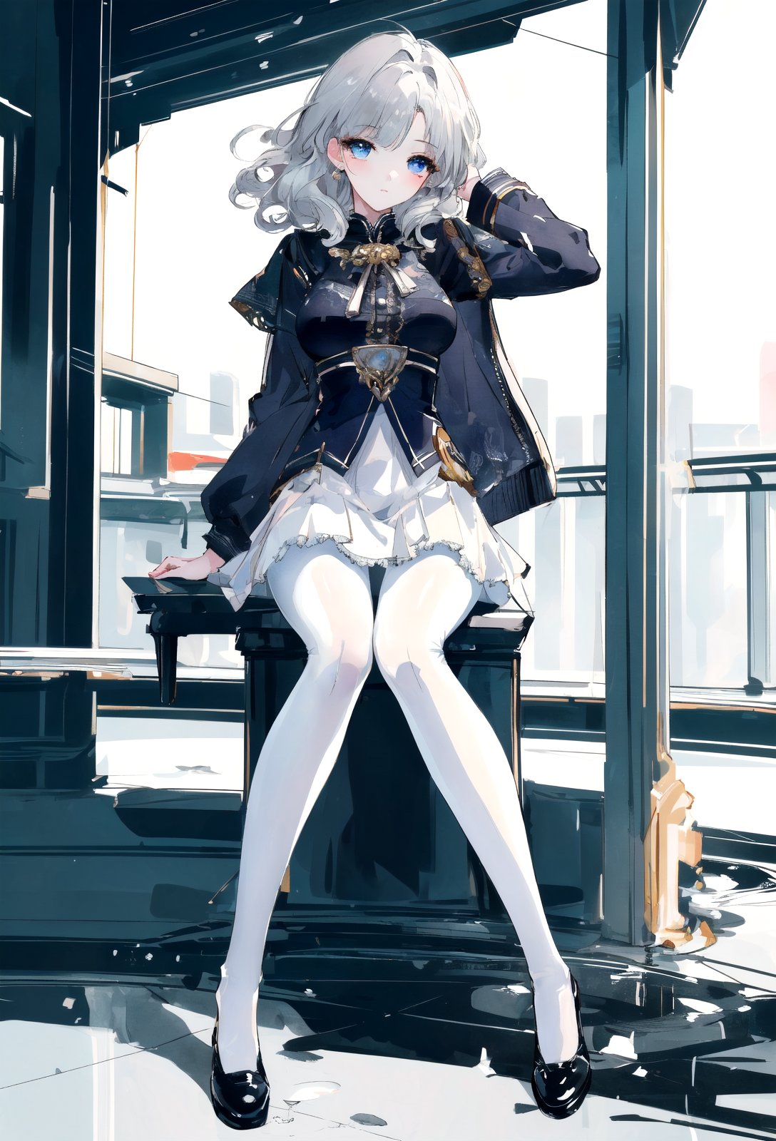 ((masterpiece)),(((best quality))),((ultra-detailed)),((illustration)),((disheveled hair)),beautiful detailed eyes,(1girl:1.2),(solo),white pantyhose,full body,