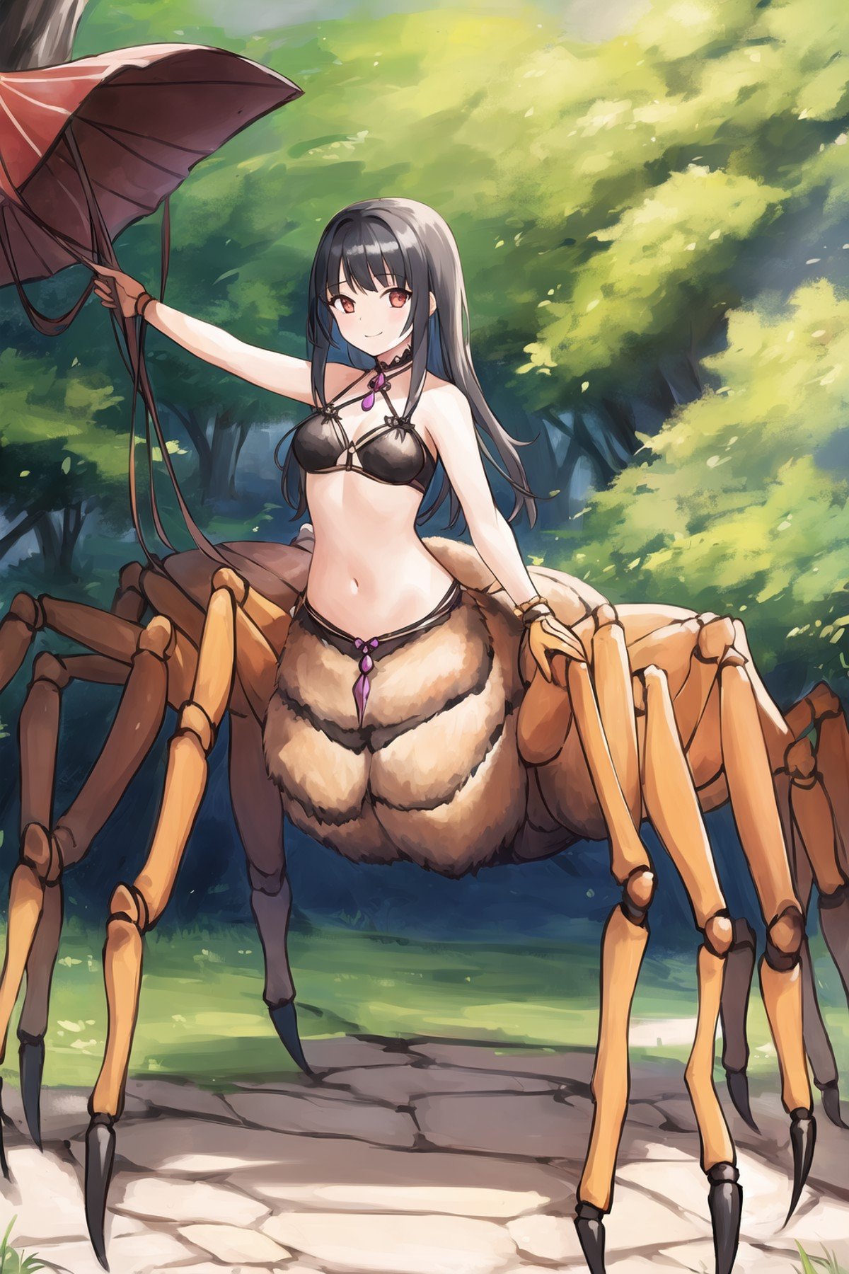 1girl,  arachne, arthropod limbs, full body, smile, masterpiece, best quality, masterpiece,