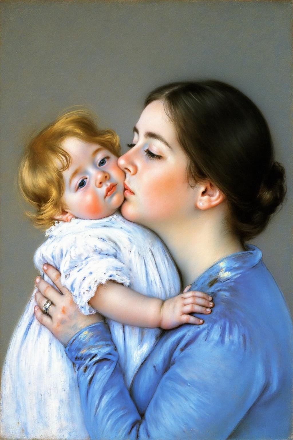 marycassatt1 painting.A tender moment between a woman and a young child. The woman,  with dark,  neatly styled hair by Nob...