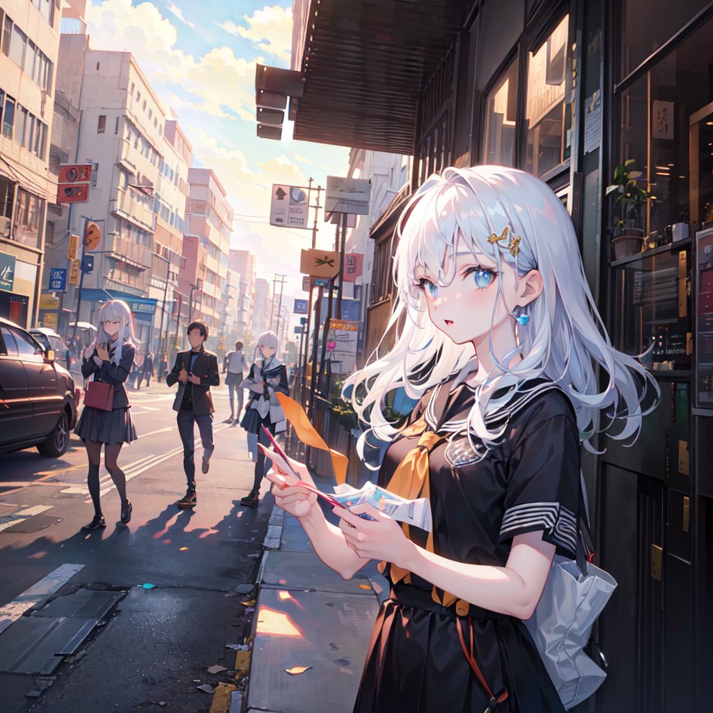 (((masterpiece,best quality,official art,extremely detailed CG unity 8k wallpaper))),illustration,landscape,solo,1girl,bishojo,beautiful detailed eyes,Student uniforms