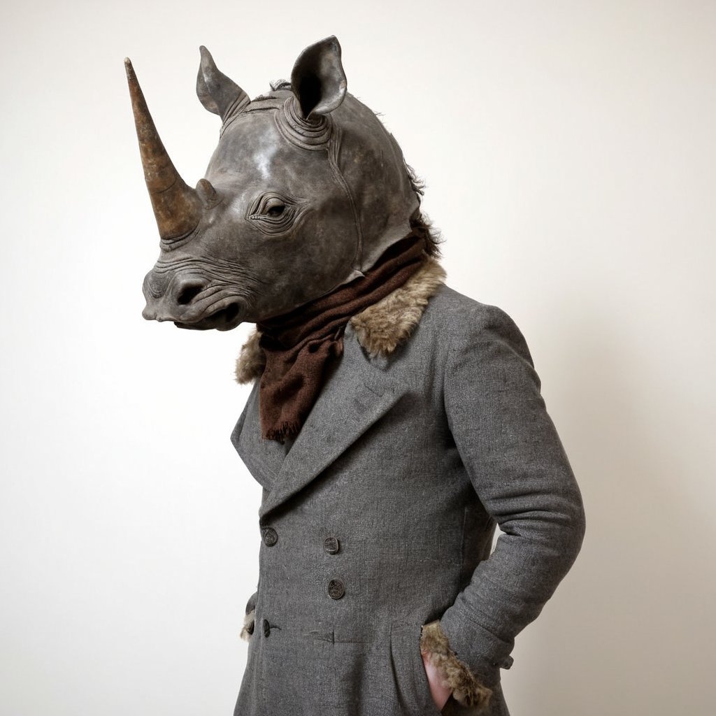 <lora:SDXL_Mask_Sa_May:1> mask, a person standing in a rhinoceros mask 18th century