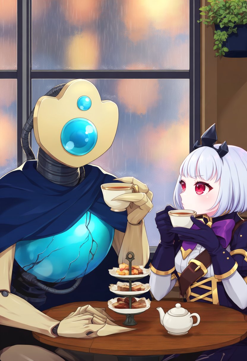 @sayaka_mako,  sayaka mako. DefectSP,  an anthropomorphic robot with a smooth rounded pale tan segmented metallic head fea...