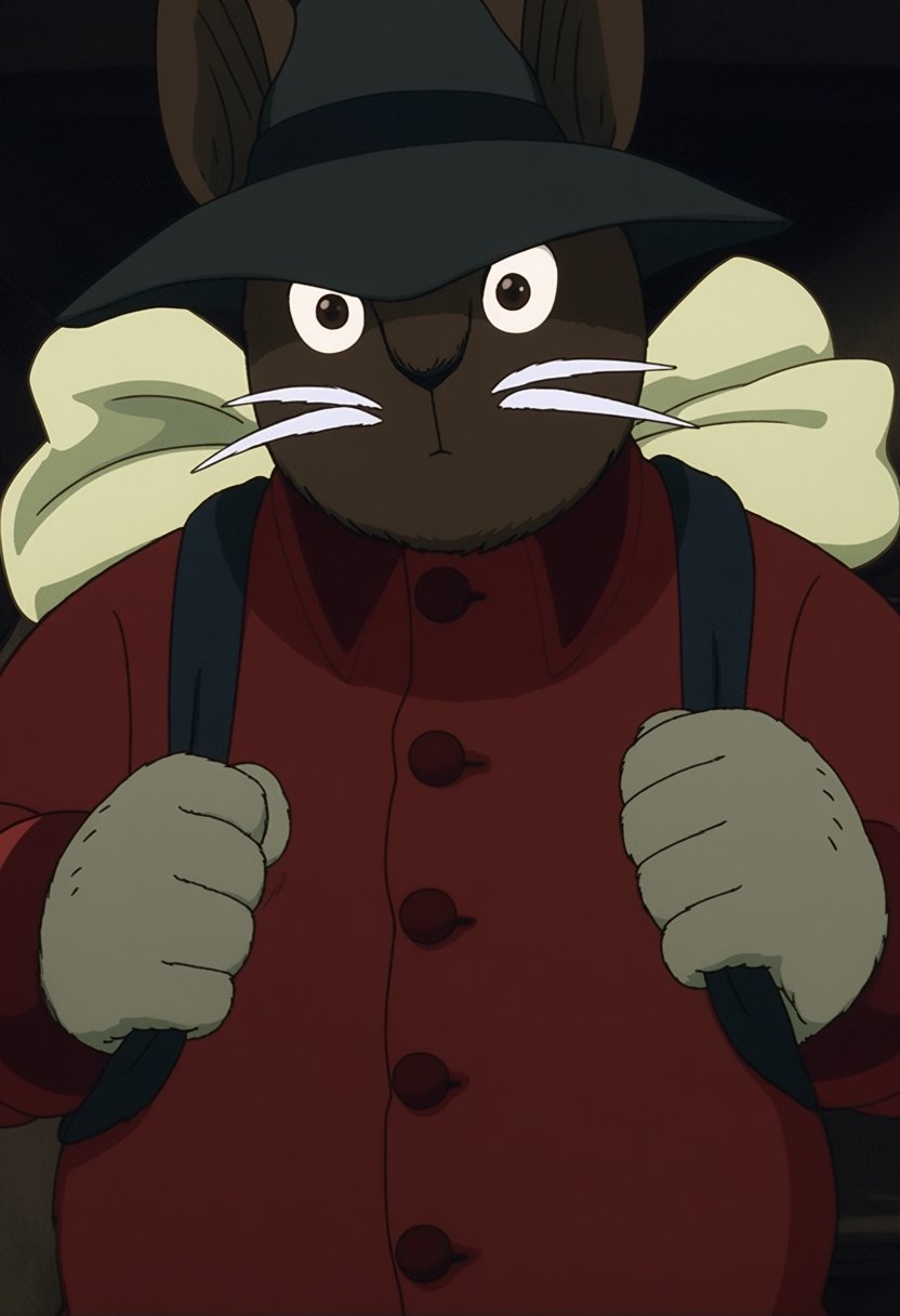 This close-up scene features BirdcatcherNGR a rotund,  anthropomorphic cat character with dark,  brownish-grey fur by Dugl...