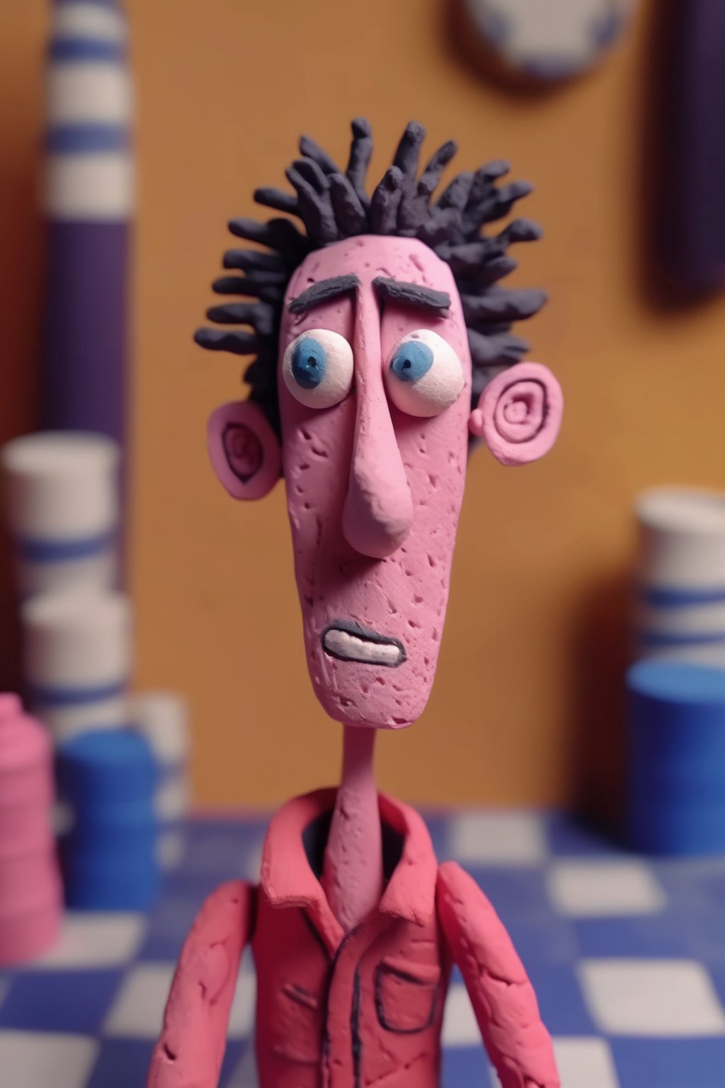 <lora:Clay Animation:1>Clay Animation - a head and shoulder portrait in CLAYMATION of a race car driver in the style of Tim Burton in CLAYMATION