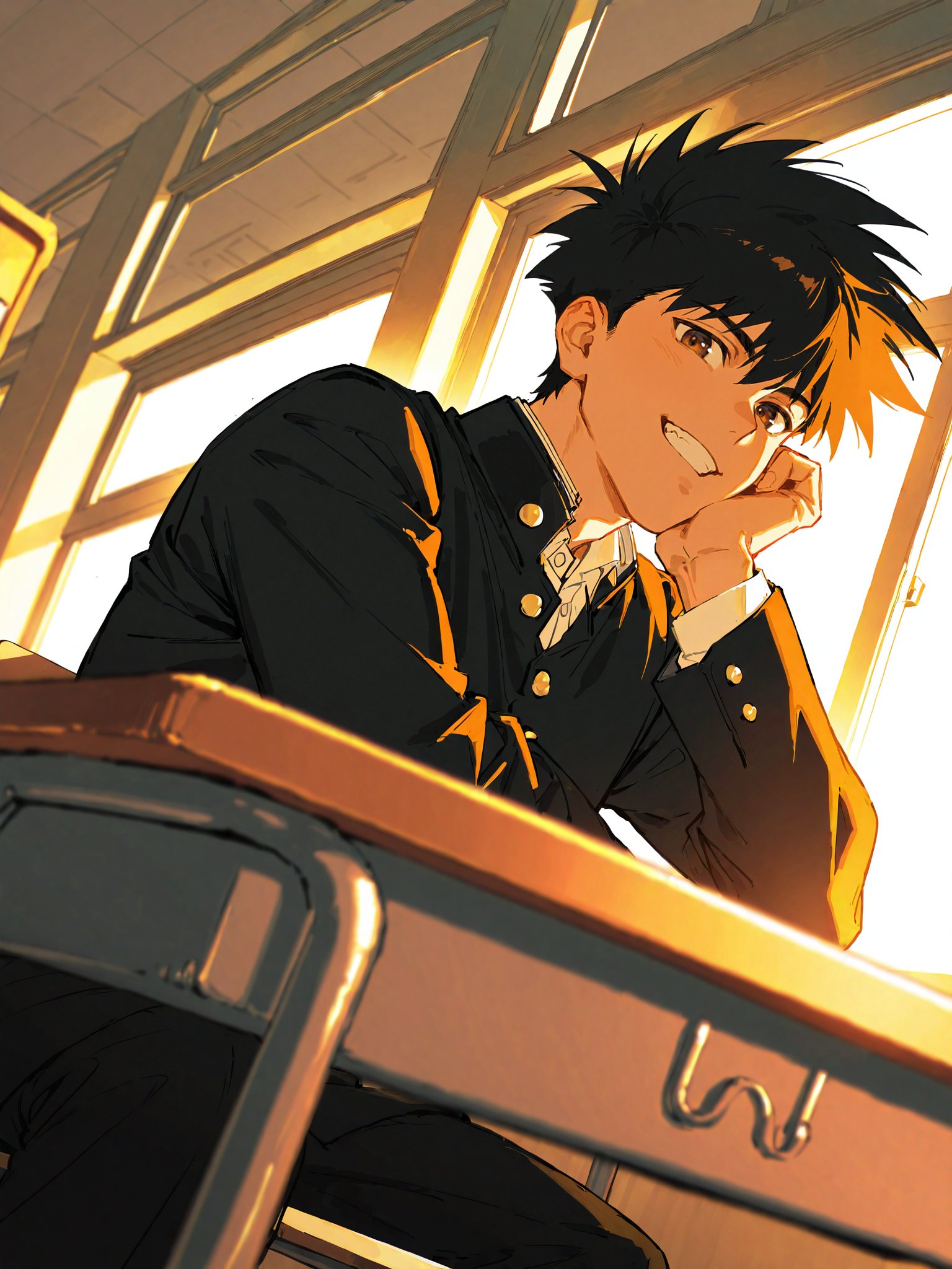 Ominae Yu,  black spiked hair,  brown eyes by Oyatsu000 on Tensor.Art