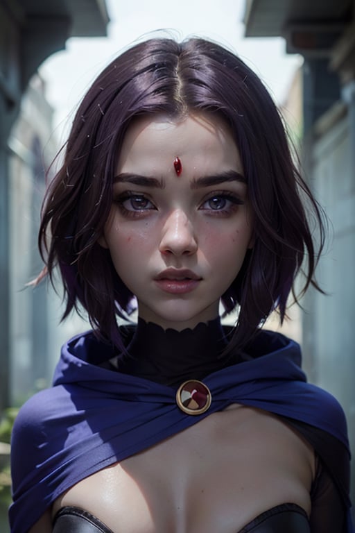 A stunning and intricate full color portrait in Ultra-HD,  16 year old girl,  short purple hair by KingDead on Tensor.Art