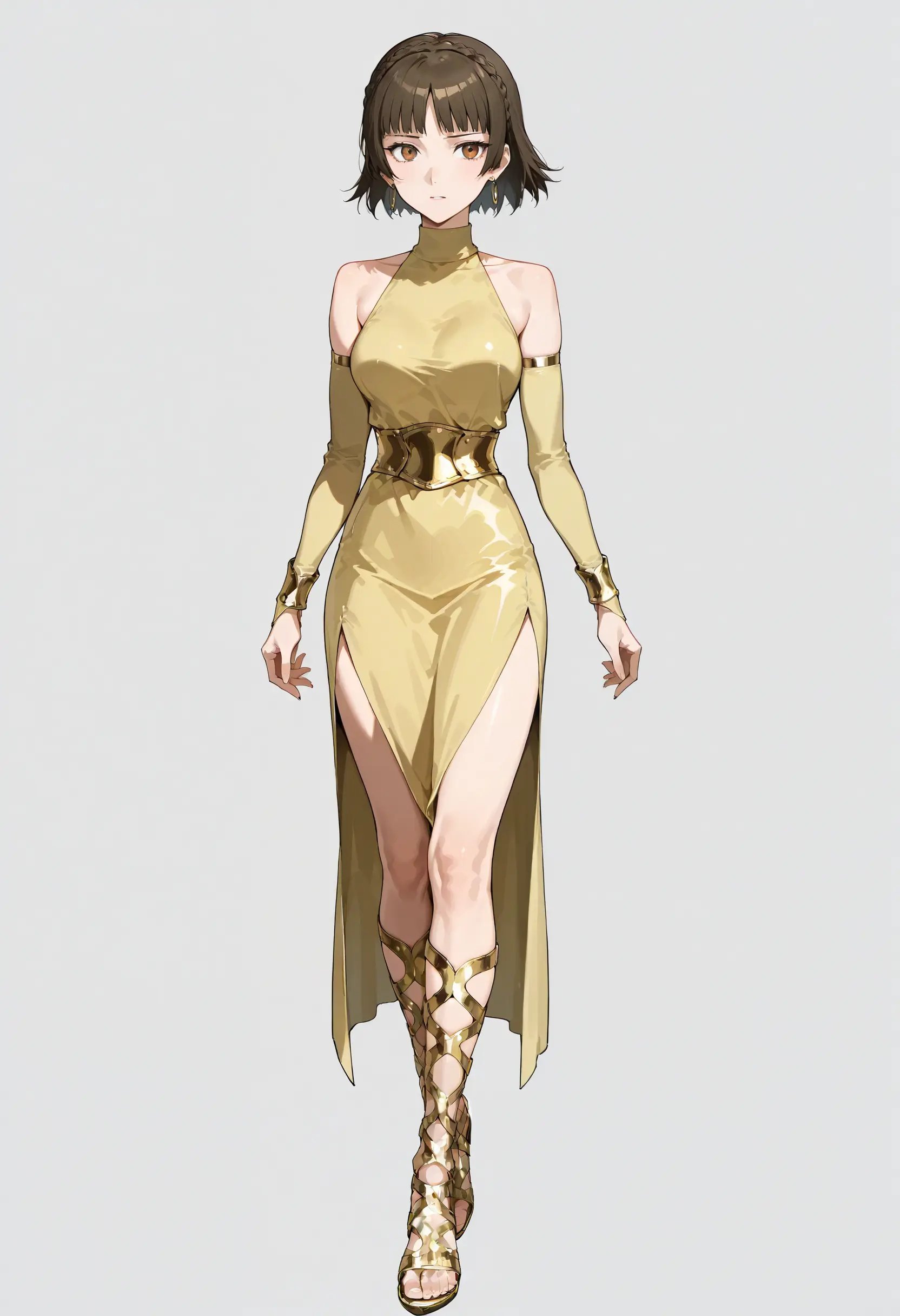 solo,  1girl,  gold strappy heels by reprinter on Tensor.Art