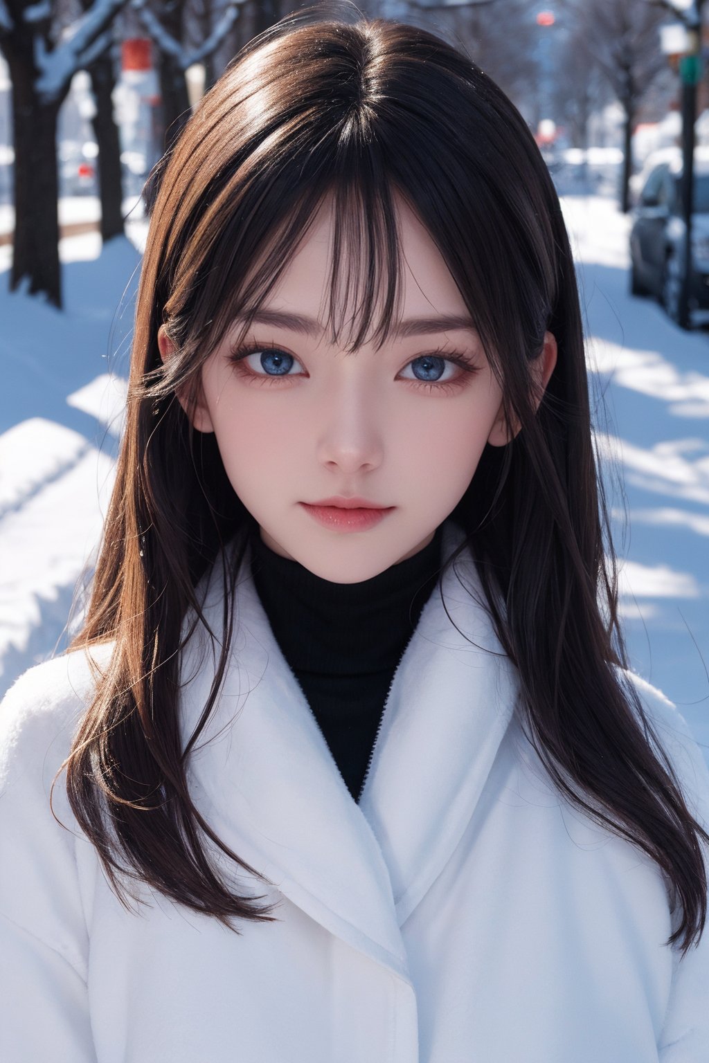 8k, ultra highres, real light and shadow, beautiful eyes, beautiful women, in the snow scene in winter, street