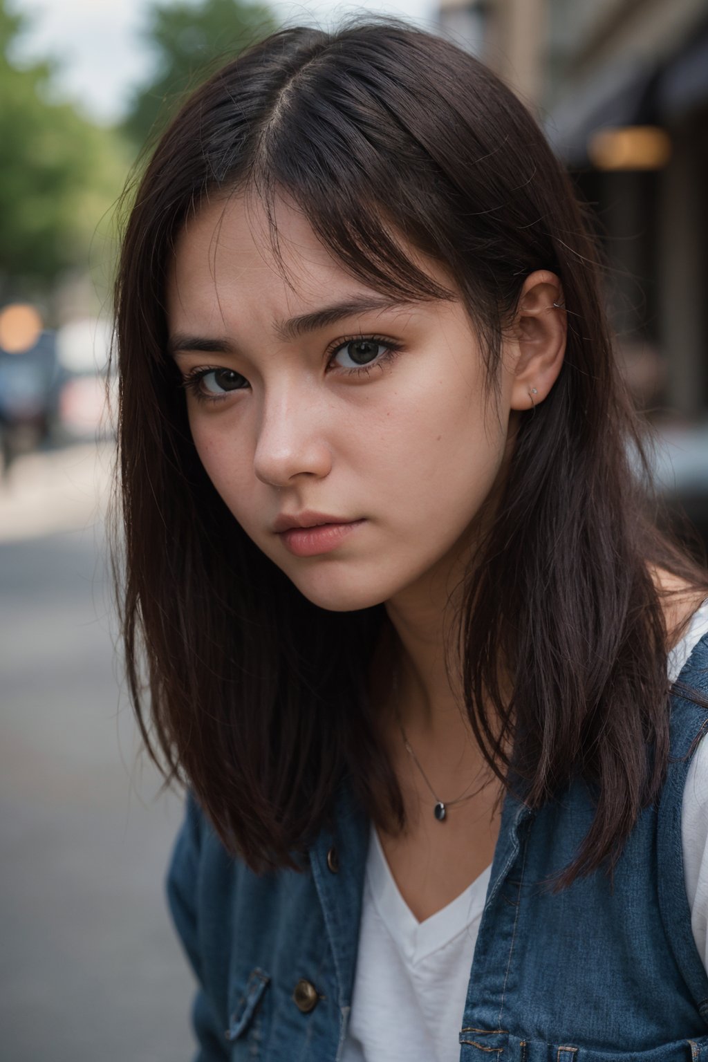 photo of a 18 year old girl, annoyed, facing viewer,ray tracing,detail shadow,shot on Fujifilm X-T4,85mm f1.2,depth of field, realistic,