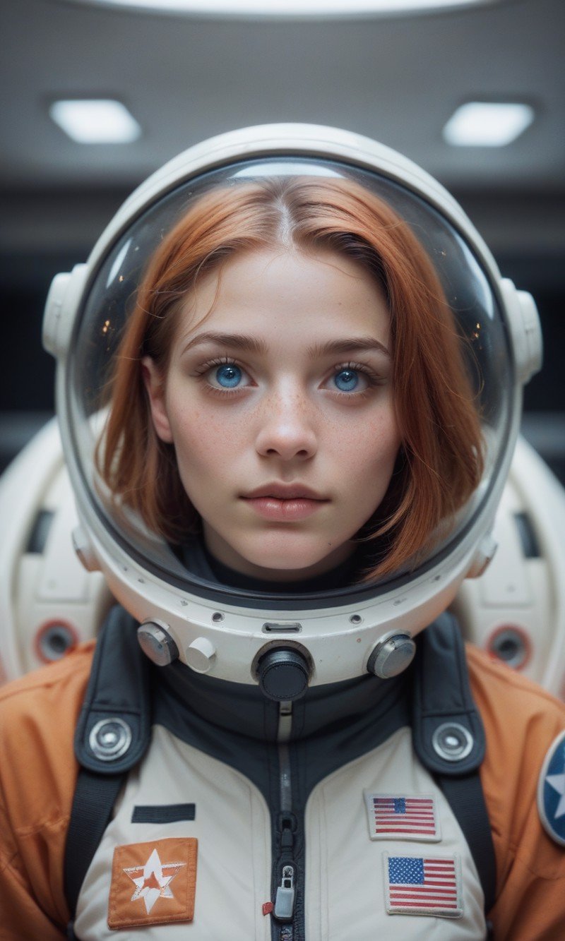 score_9, score_8_up, score_7_up, best quality, masterpiece,realistic, photo of a ginger woman, in space, futuristic space suit, (freckles:0.8) cute face, sci-fi, dystopian, detailed eyes, blue eyes