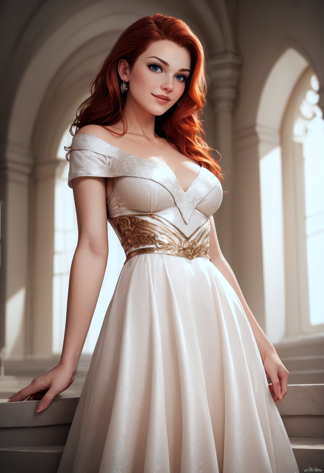 score_9, score_8_up, score_7_up, (flirting with viewer:1.2), detailed face and eyes, intricately detailed, magnificent, maximum details, extremely hyper aesthetic beautiful redhead girl, off shoulder paillette dress, cinematic lighting, perfect shading, dynamic angle, amazing composition, detailed