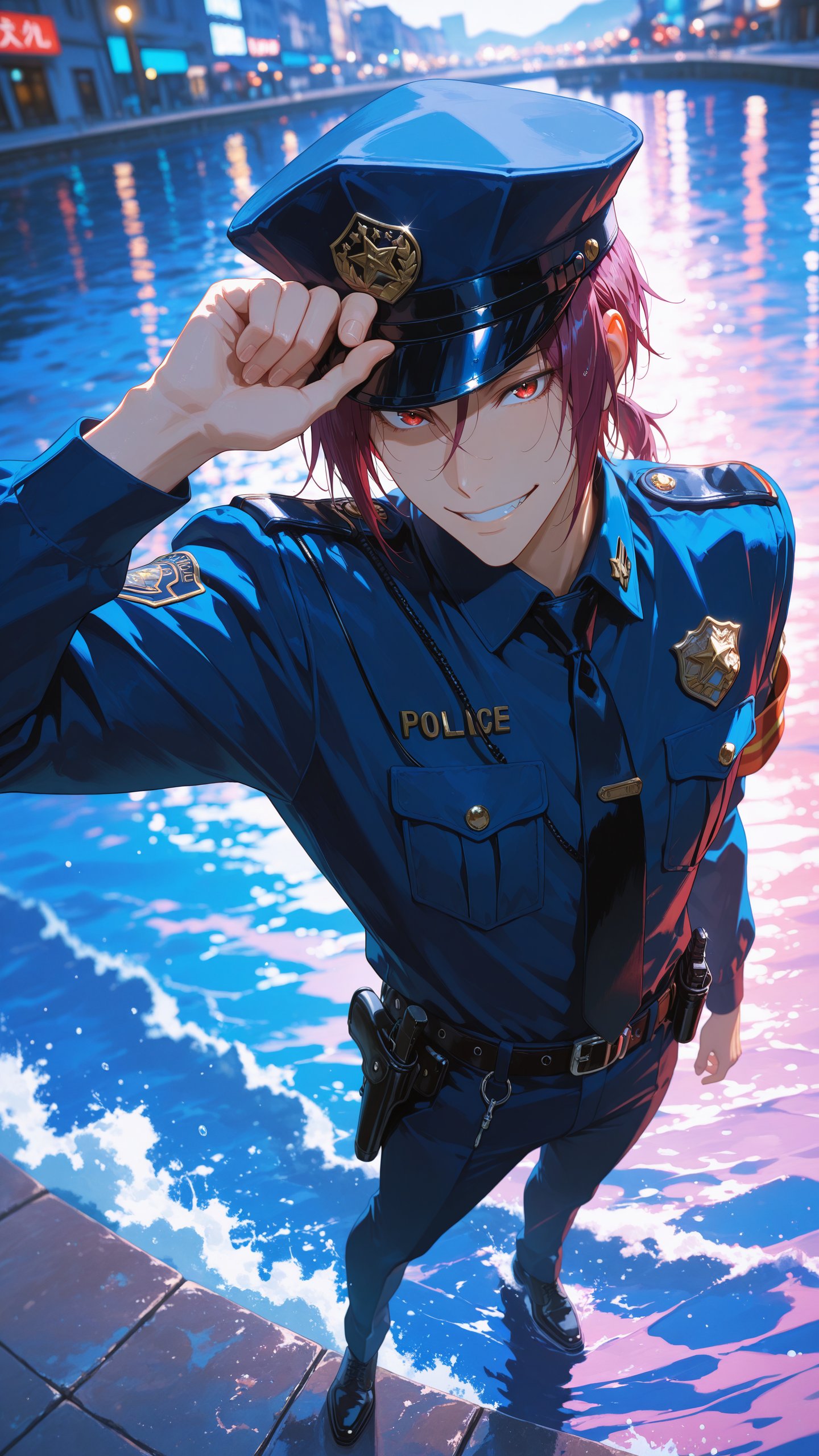 Rin Matsuoka,  expansive and uninhibited man ,  amaranth-red short low wolftail mid-hair by Min on Tensor.Art