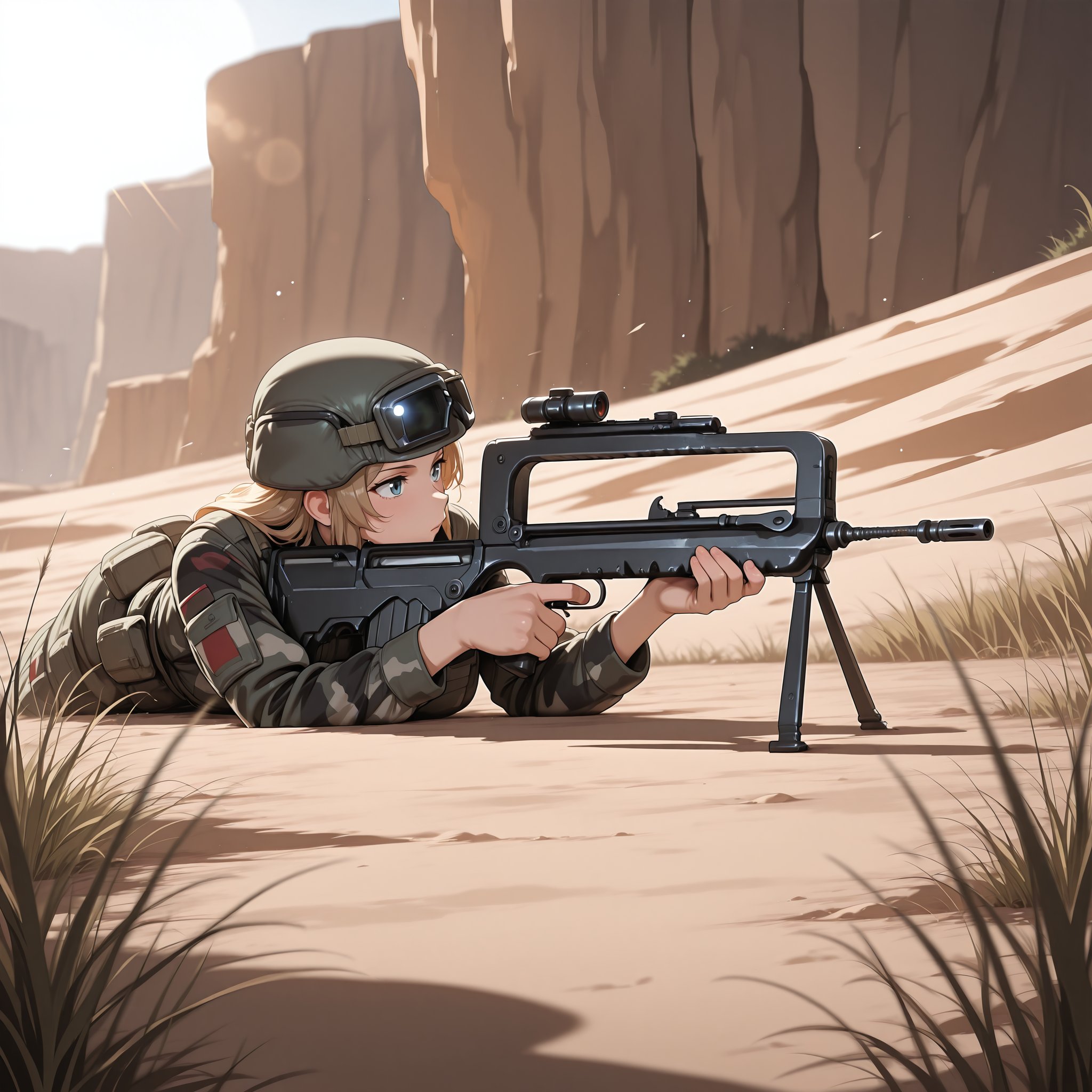 1girl,  black military camo cloth,  famas by imCryptix on Tensor.Art