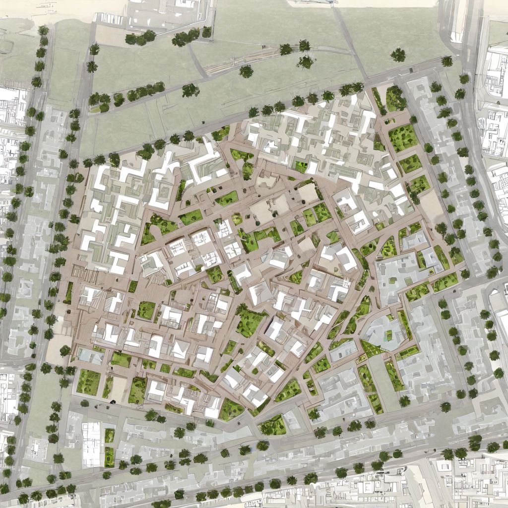 area|path|landmark|landscape|square|edge|axis_site plan:1.5,  Geometric patterns,  Dark brown and green color by HHM on Te...