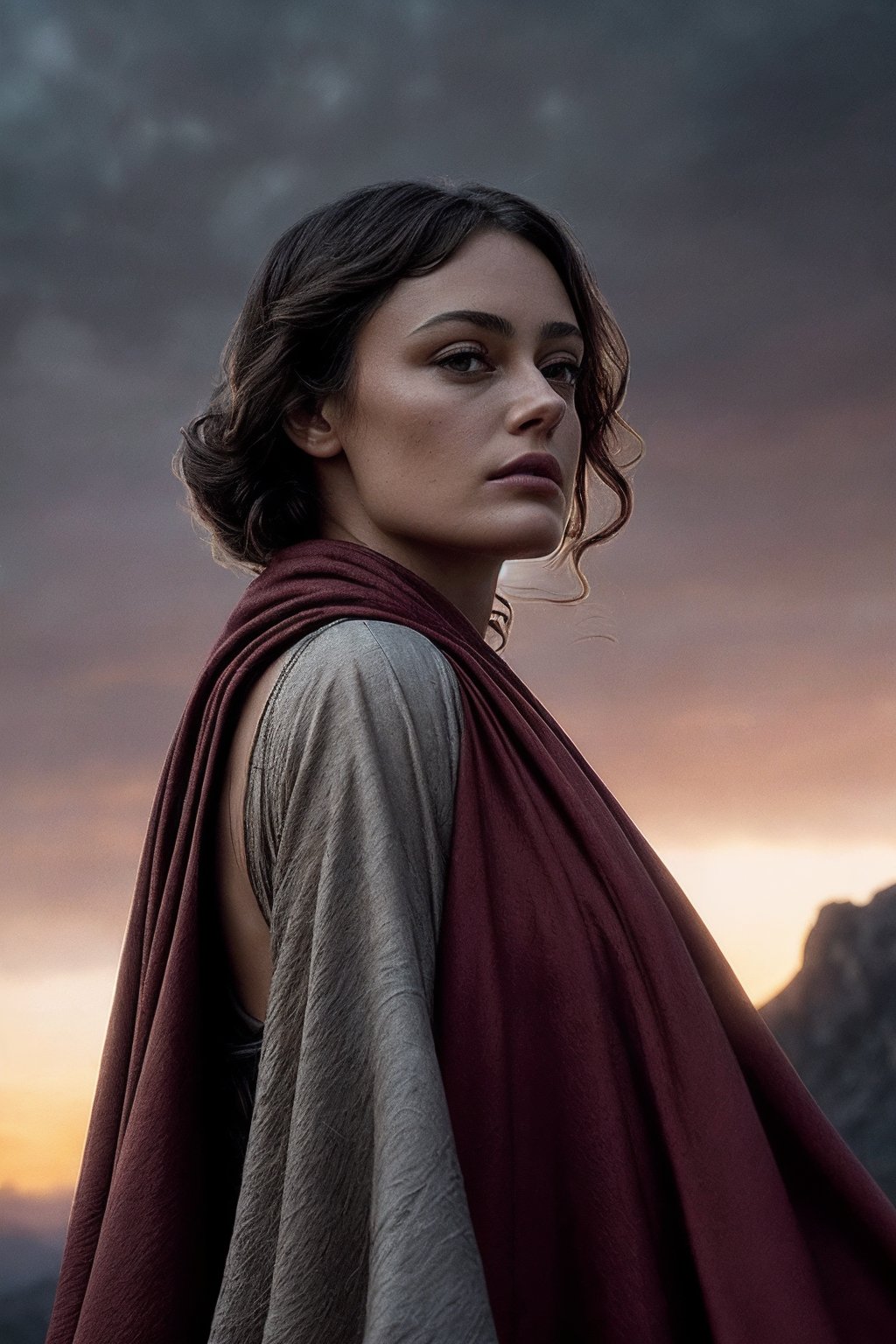 EllaP_SoloTI_v1,  (In a flowing,  deep red cloak that flutters gently behind her by Solo on Tensor.Art
