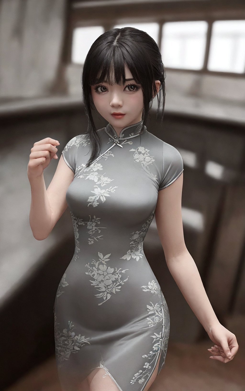 1 girl,Dressed,Grey,Cheongsam, <lora:buliao_20240510173507-000010:0.6>