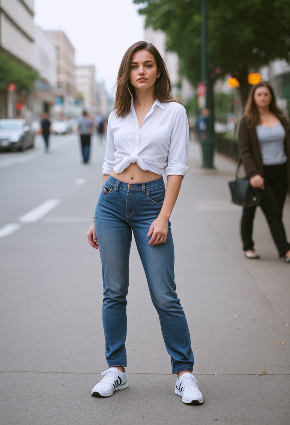 score_9, score_8_up, score_7_up, score_6_up, BREAK , source_real, raw, photo, realistic BREAK 1girl, full body view, looking at camera, alien city futuristic galactic empire setting, candid shot with elegant body lines and fine skin detail captured sharply against a blurred background, wearing jeans and sneakers, professional photo shot with 85mm lens