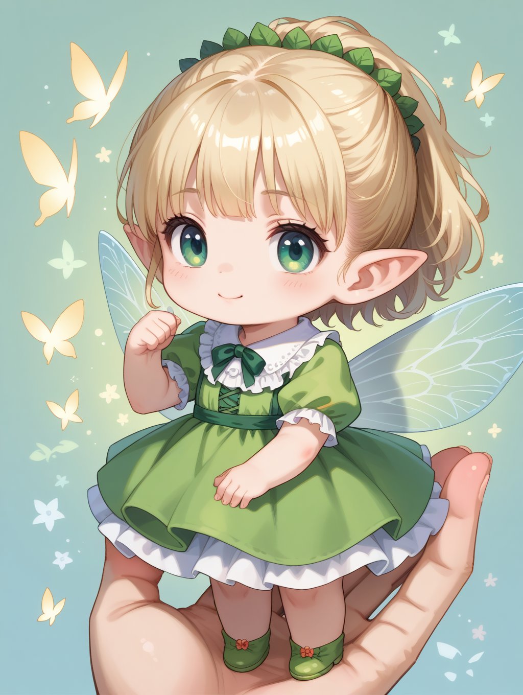 score_9, score_8_up, score_7_up,source_anime,chibi, solo,  fairy,  dress, detailed background, 