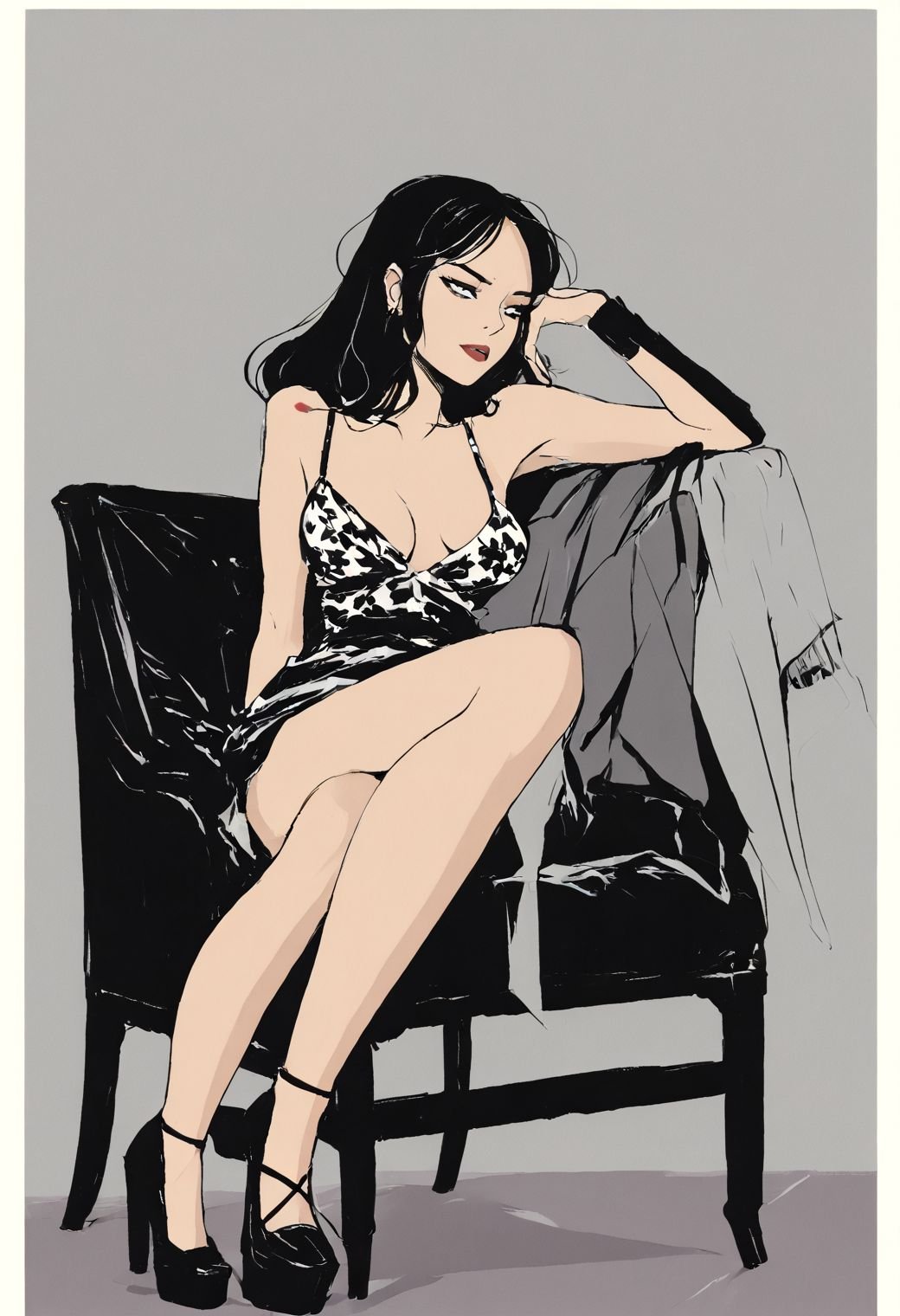 illustration,  graphic novels,  woman on a chair by inknoir on Tensor.Art
