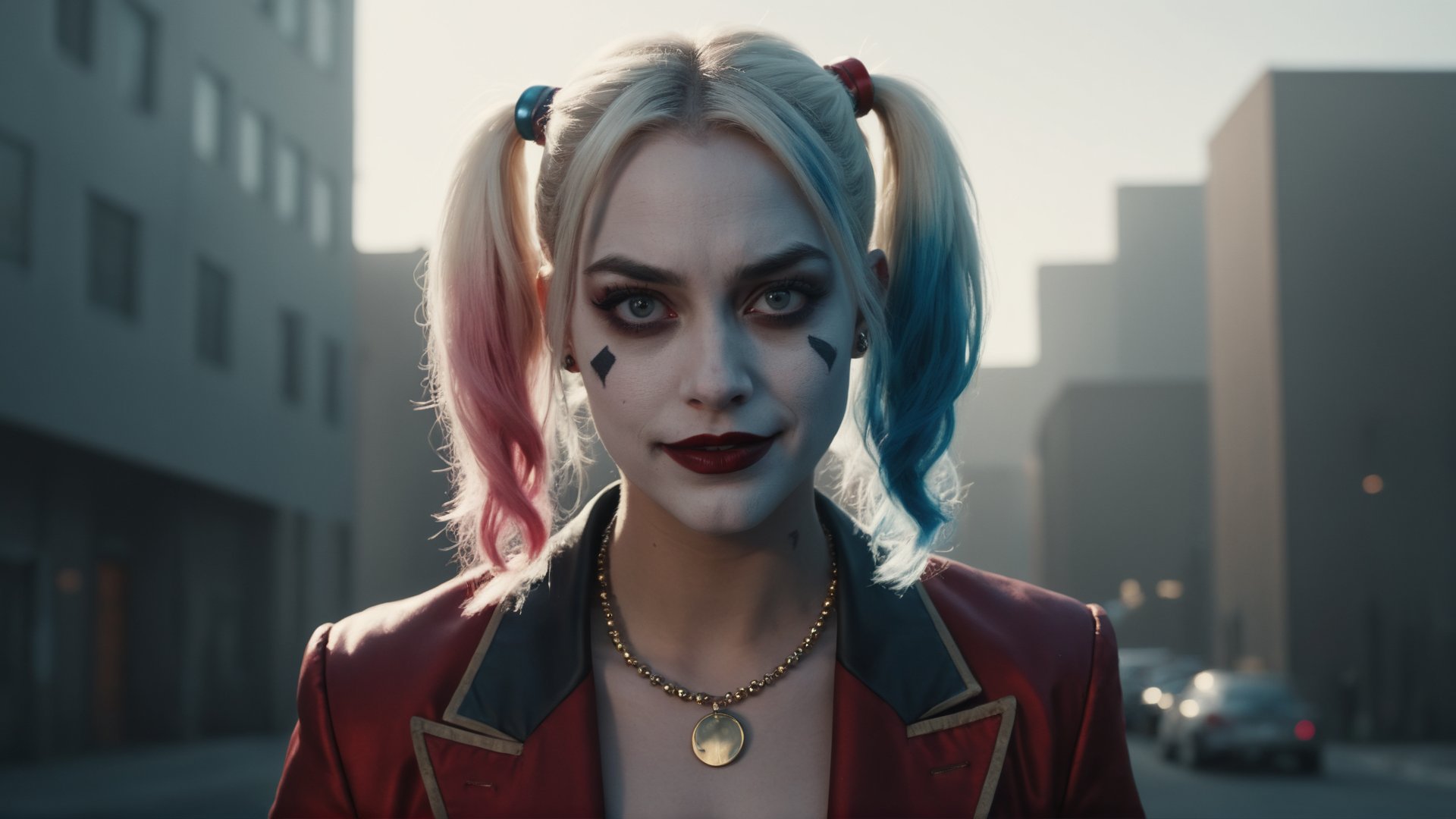 cinematic style, A photorealistic Hyper realistic, Harley Quinn, suit fantasy, magical, 4k, epic lighting Lens saturation, Golden ratio, Captured with a Hasselblad X1D 50C, f1.9,   <lora:movb3:1>