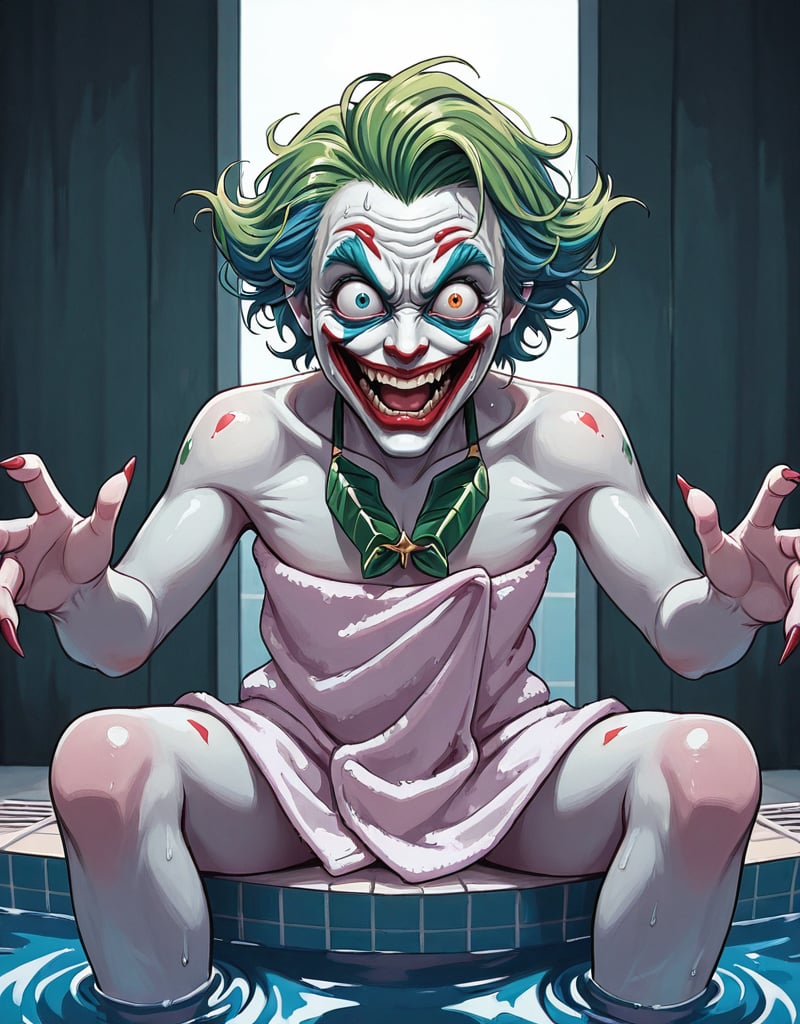 jsmil,  joker,  in a bath towel near a pool by Bos Cau on Tensor.Art
