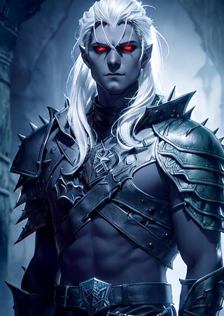 `(1 male, adult, dark elf), short, spiky white hair, emerald eyes, dressed in dark leather armor, stealthily navigating a labyrinthine underdark dungeon, filled with deadly traps, realistic, fantasy setting, high resolution, detailed, color <lora:DarkElf_V3:1>`