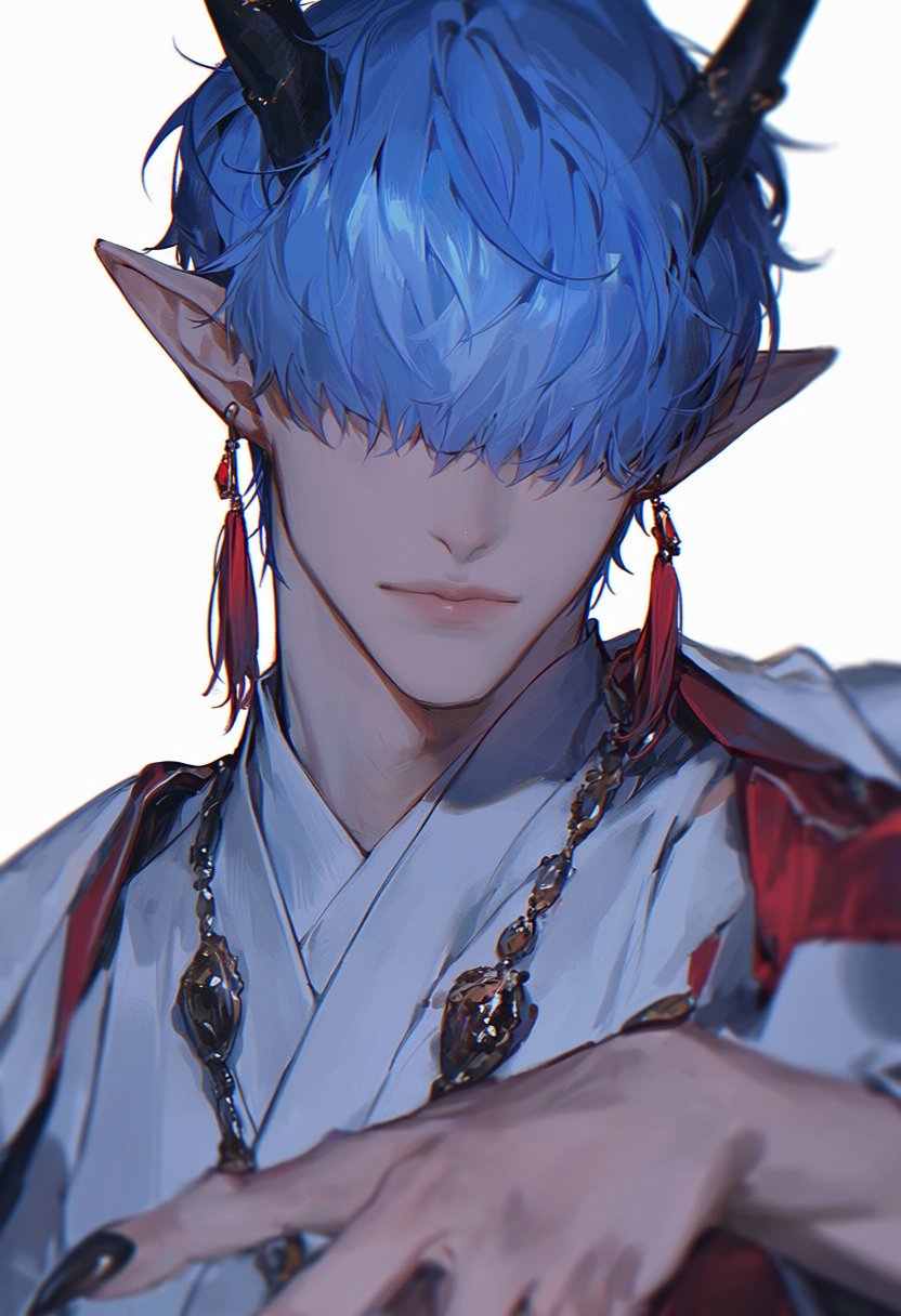 hair_over_eyes,  jewelry,  male_focus by MissFidonyo on Tensor.Art